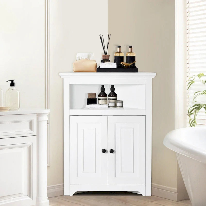 Meuble d'angle 32 avec 2 portes et étagères réglables pour rangement domestique - 25,4 x 12,8 x 33,3 po