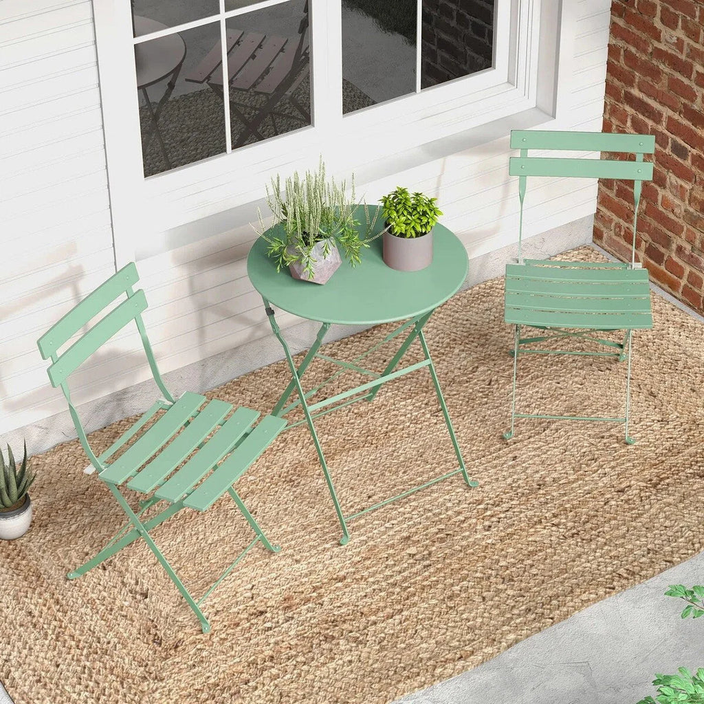 Ensemble bistro pliant 3 pièces en métal, salon de conversation intérieur/extérieur résistant aux intempéries pour patio, cour, jardin
