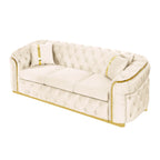 Canapé 3 places 90,6 Velvet avec 2 coussins haute densité, accents dorés et coussins