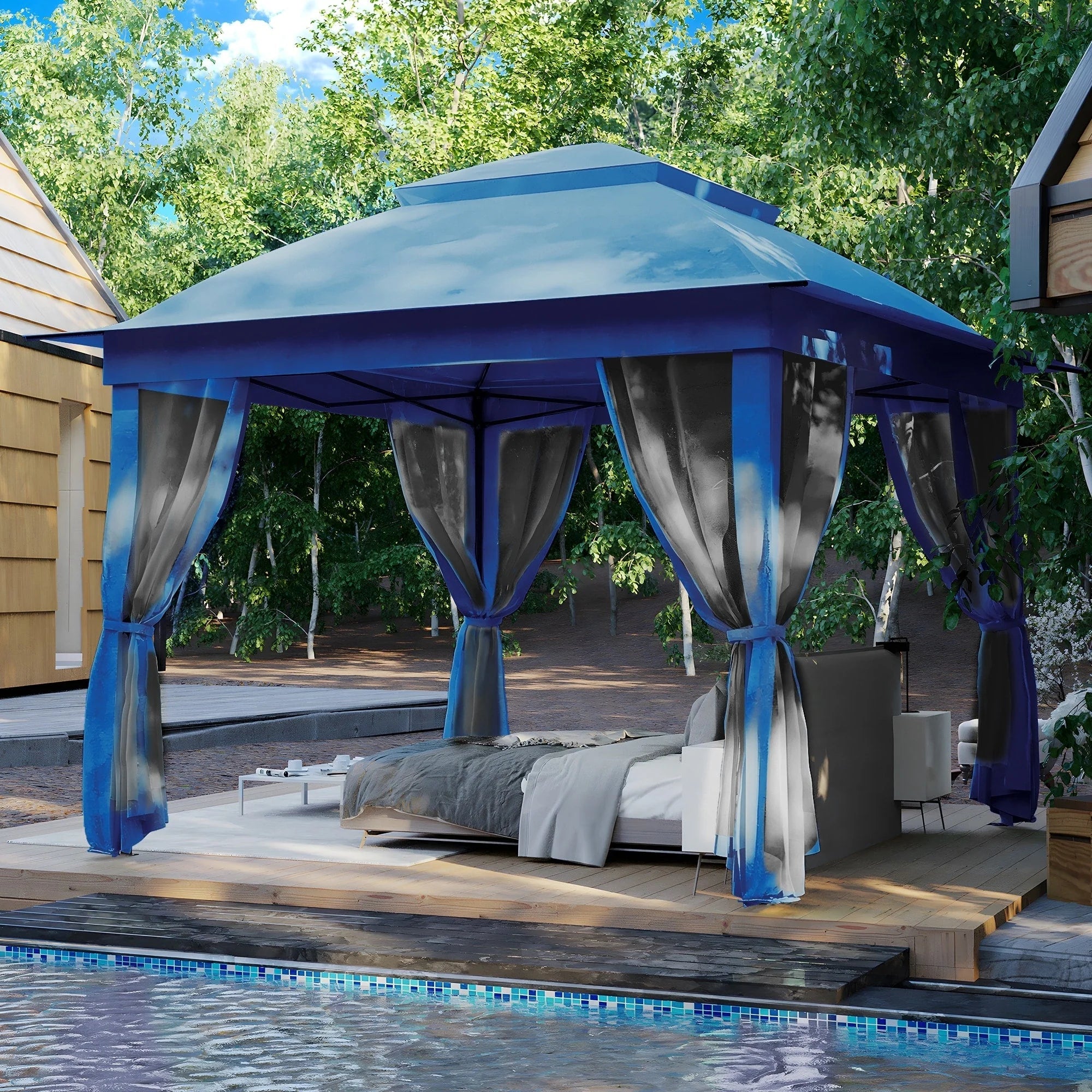 Tonnelle escamotable en acier Cozywor de 3,35 m x 3,35 m avec moustiquaire