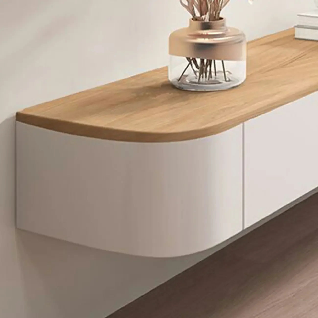 Meuble TV flottant contemporain en bois blanc avec tiroirs