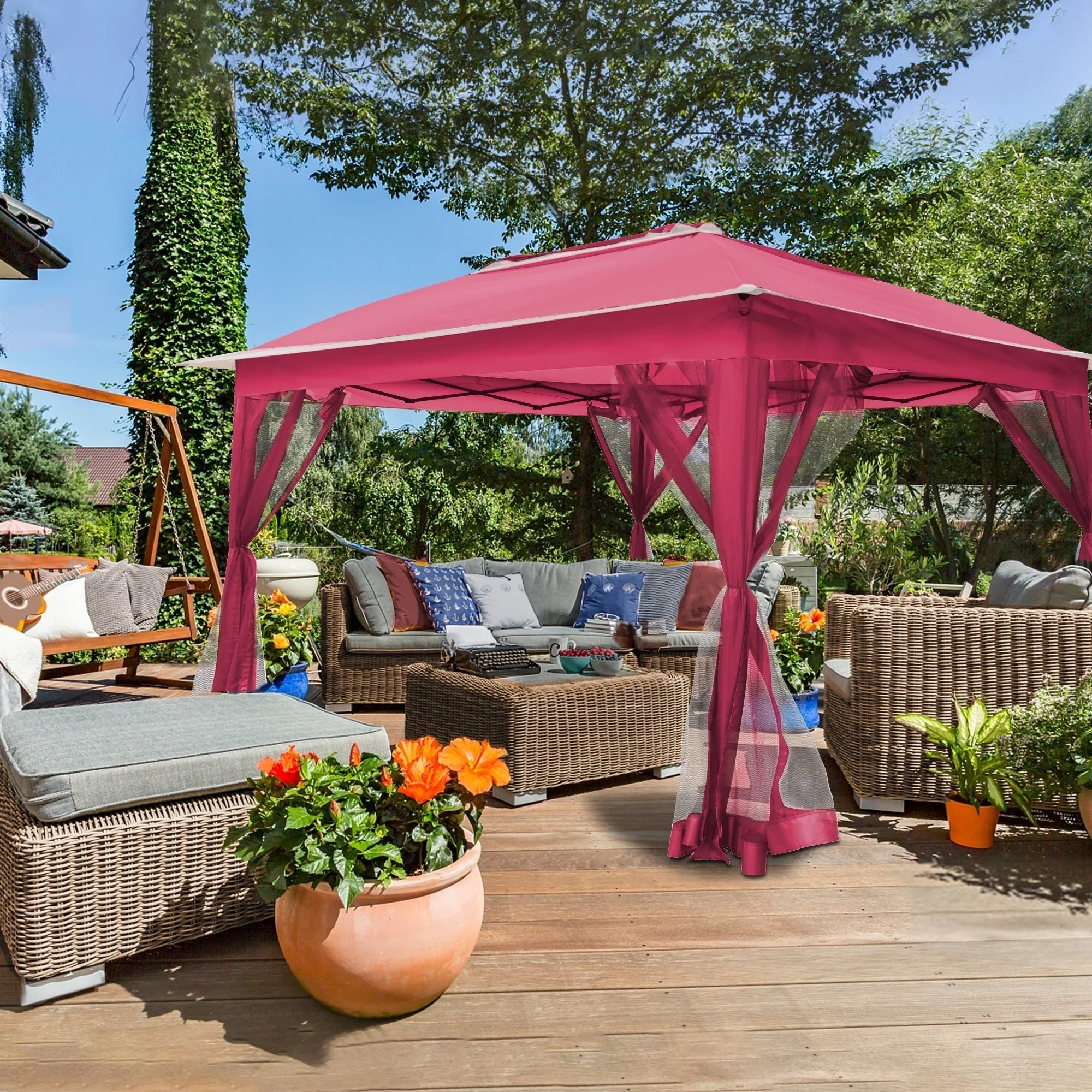Tonnelle escamotable en acier Cozywor de 3,35 m x 3,35 m avec moustiquaire