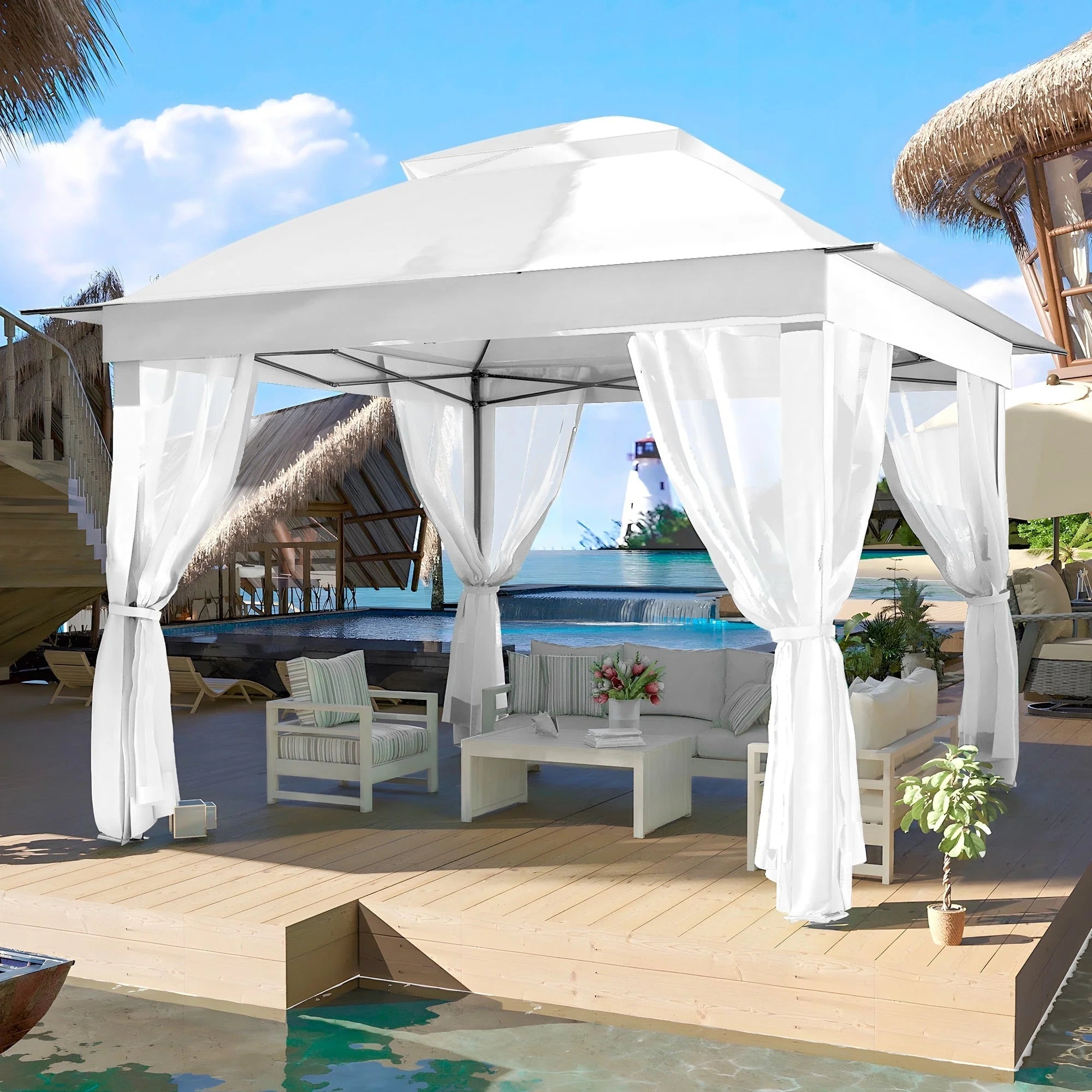 Tonnelle escamotable en acier Cozywor de 3,35 m x 3,35 m avec moustiquaire