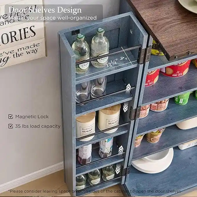 47 armoire de cuisine de ferme, buffet de rangement avec portes de grange - N/A