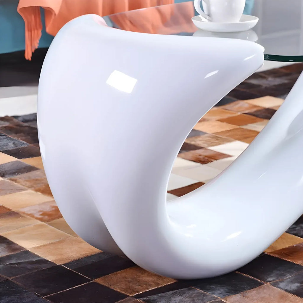 Table basse ovale moderne avec plateau en verre et base en métal