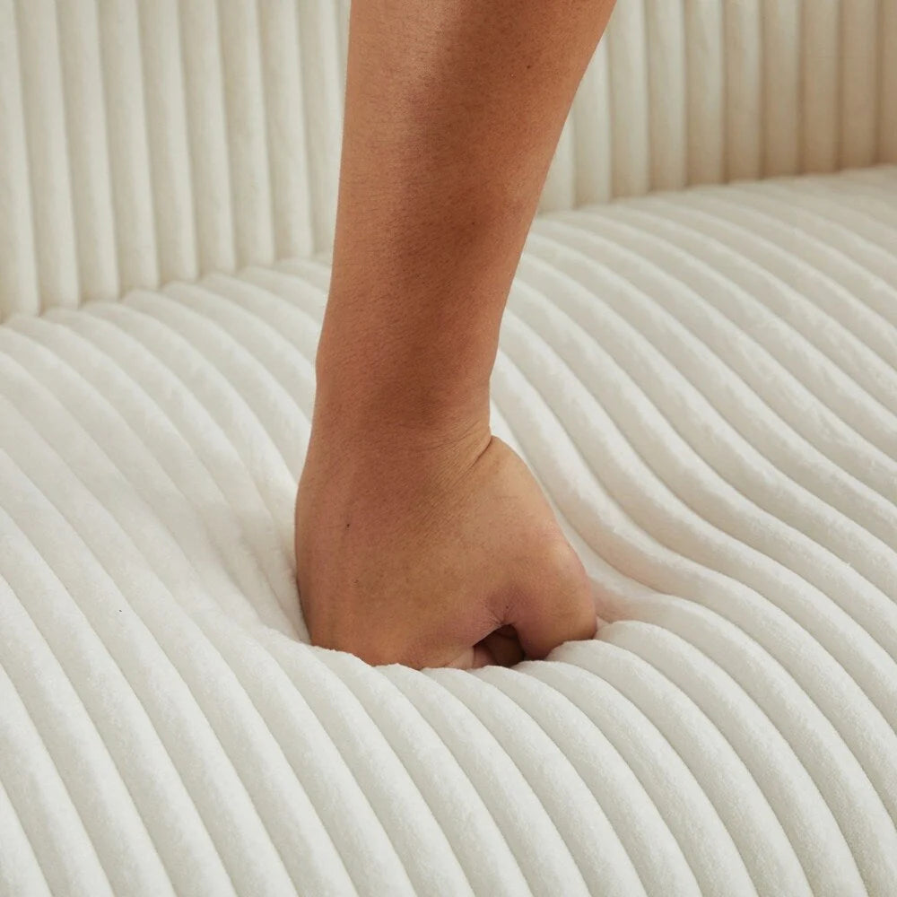 Canapé 2 places en tissu côtelé avec pieds en noyer