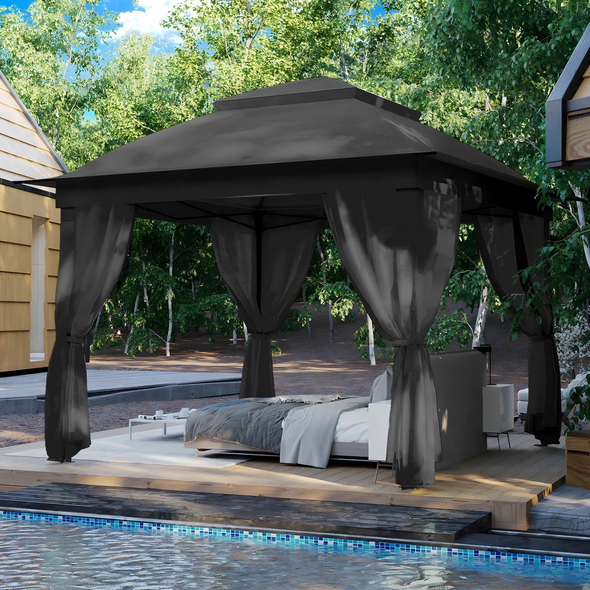 Tonnelle escamotable en acier Cozywor de 3,35 m x 3,35 m avec moustiquaire