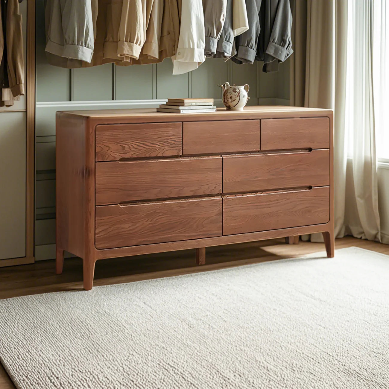 Commode double en chêne naturel traditionnel pour chambre à coucher