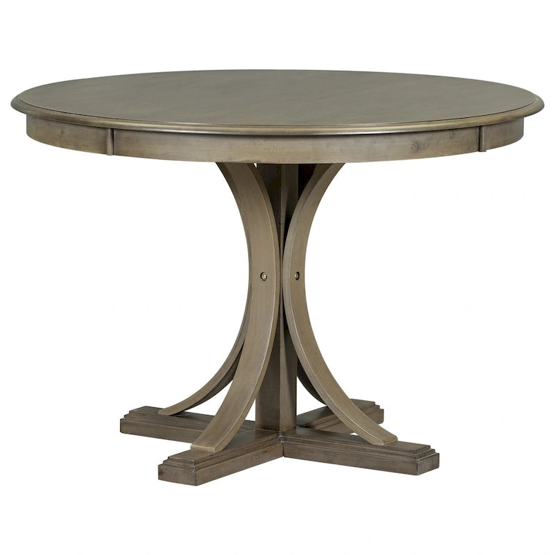 Ensemble de salle à manger 5 pièces en bois taupe rétro avec table à tréteaux courbés et 4 chaises