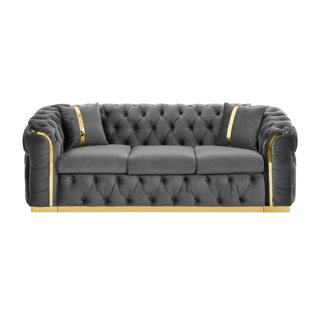 Canapé 3 places 90,6 Velvet avec 2 coussins haute densité, accents dorés et coussins