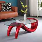 Table basse ovale moderne avec plateau en verre et base en métal