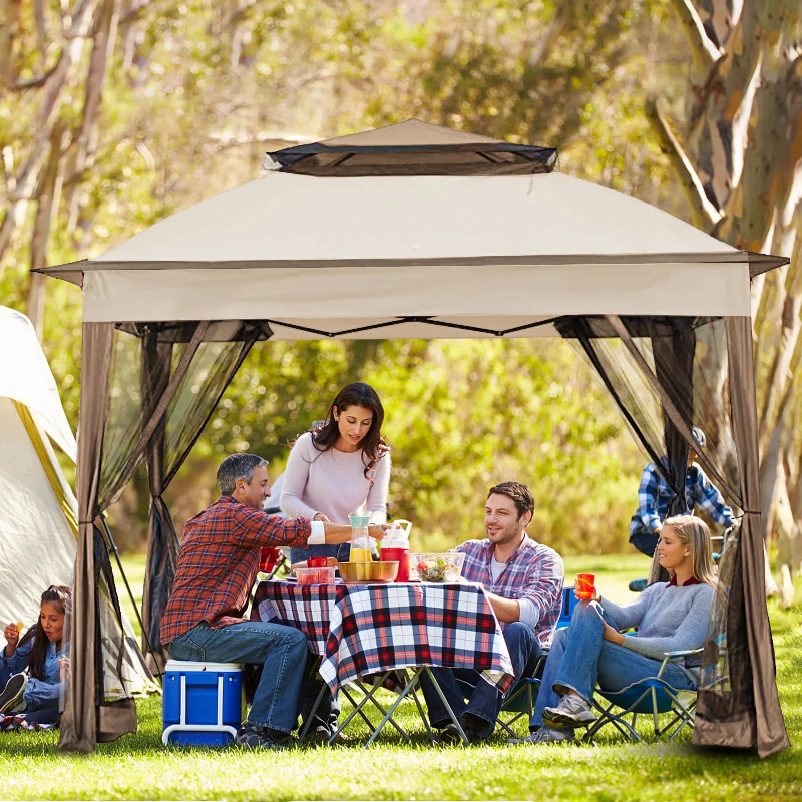 Tonnelle escamotable en acier Cozywor de 3,35 m x 3,35 m avec moustiquaire