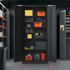 Armoire de rangement métallique de garage 72H, armoire de rangement noire en acier avec portes et 4 étagères