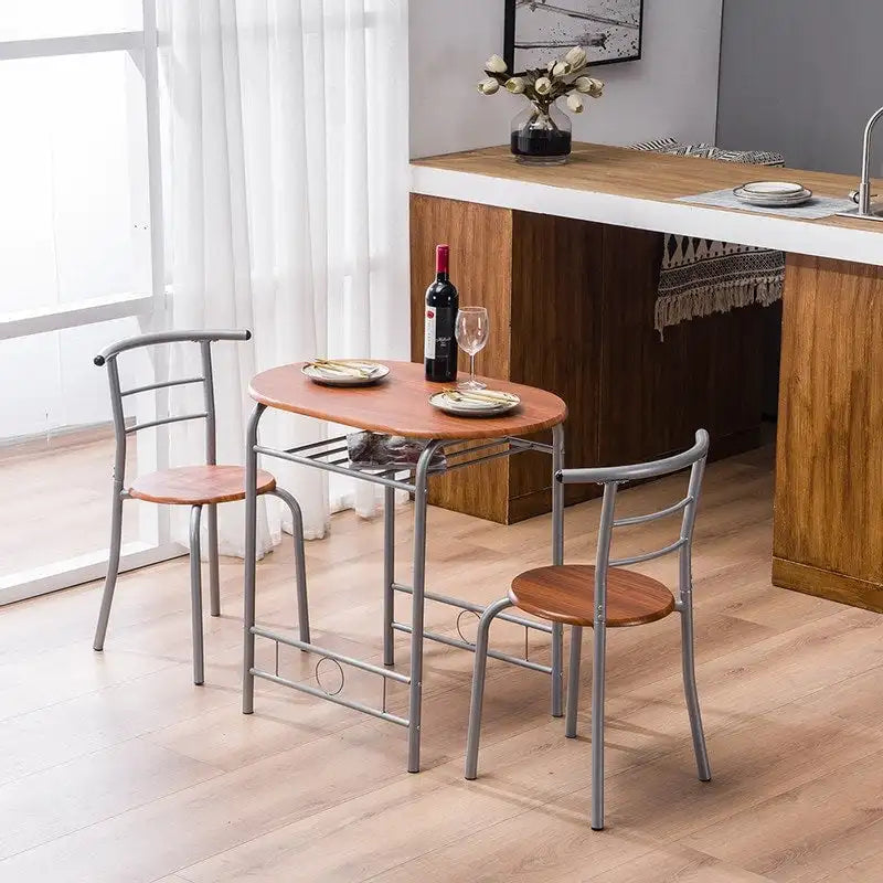 Ensemble table de bar et tabourets 3 pièces gris argenté/brun clair