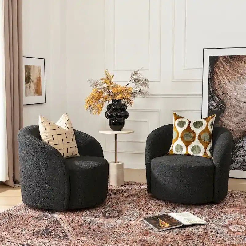 KINWELL Fauteuil d'appoint pivotant rembourré en forme de tonneau, de 86 cm de large (Lot de 2)