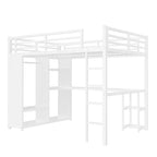 Lit mezzanine Queen - Armoire et bureau intégrés, cadre métallique avec étagères