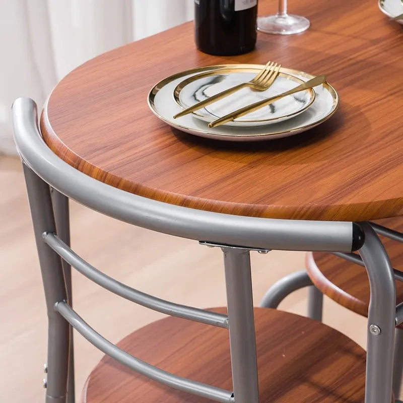 Ensemble table de bar et tabourets 3 pièces gris argenté/brun clair
