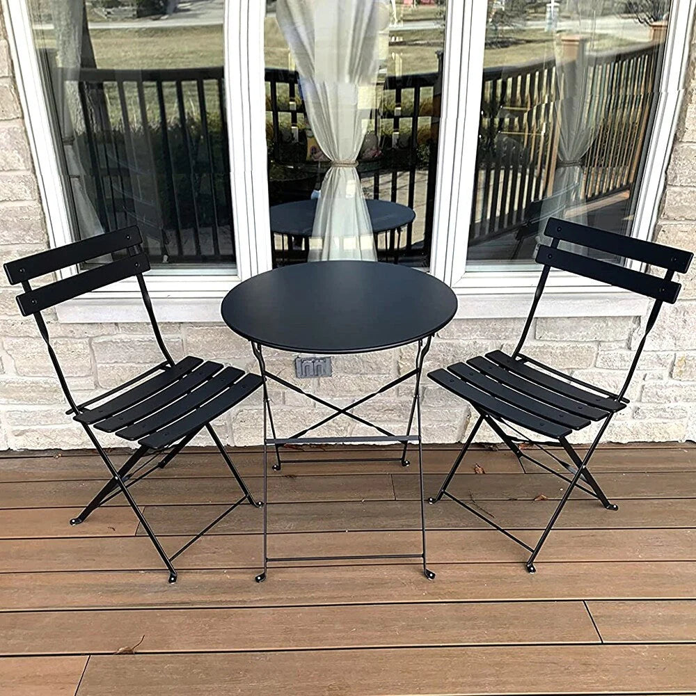 Ensemble bistro pliant 3 pièces en métal, salon de conversation intérieur/extérieur résistant aux intempéries pour patio, cour, jardin