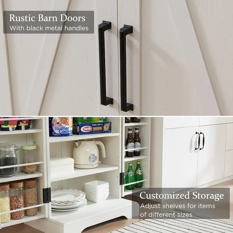 47 armoire de cuisine de ferme, buffet de rangement avec portes de grange - N/A
