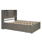 Lit plate-forme King Size avec tête de lit de rangement et 8 tiroirs
