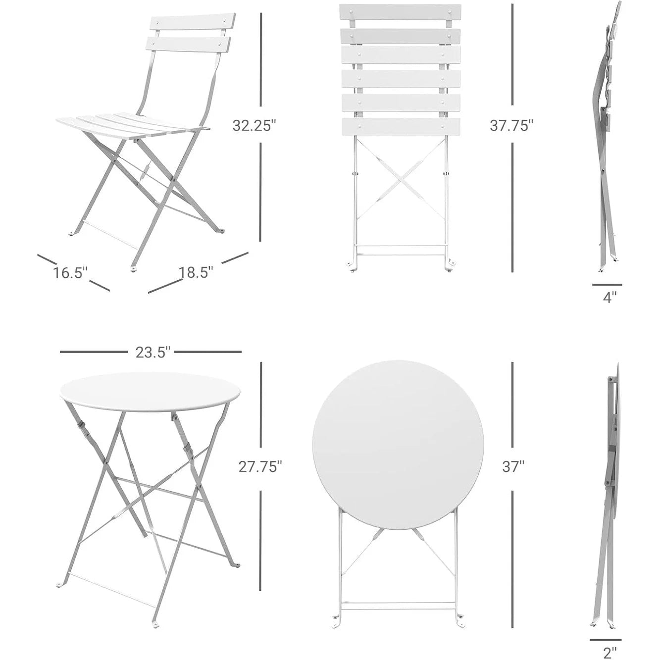 Ensemble bistro pliant 3 pièces en métal, ensemble de conversation intérieur/extérieur résistant aux intempéries pour patio, cour, jardin