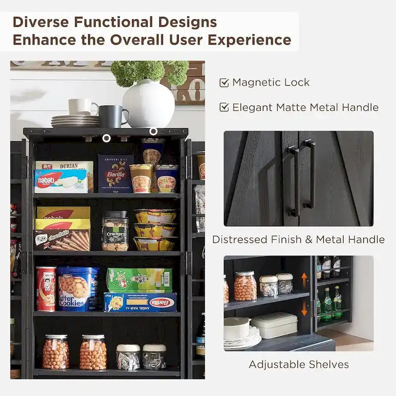 47 armoire de cuisine de ferme, buffet de rangement avec portes de grange - N/A
