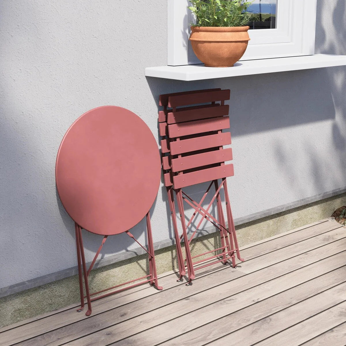 Ensemble bistro pliant 3 pièces en métal, salon de conversation intérieur/extérieur résistant aux intempéries pour patio, cour, jardin