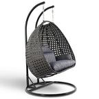 LeisureMod Fauteuil suspendu œuf 2 places avec support - Balançoire hamac de patio en rotin osier intérieur/extérieur avec coussins