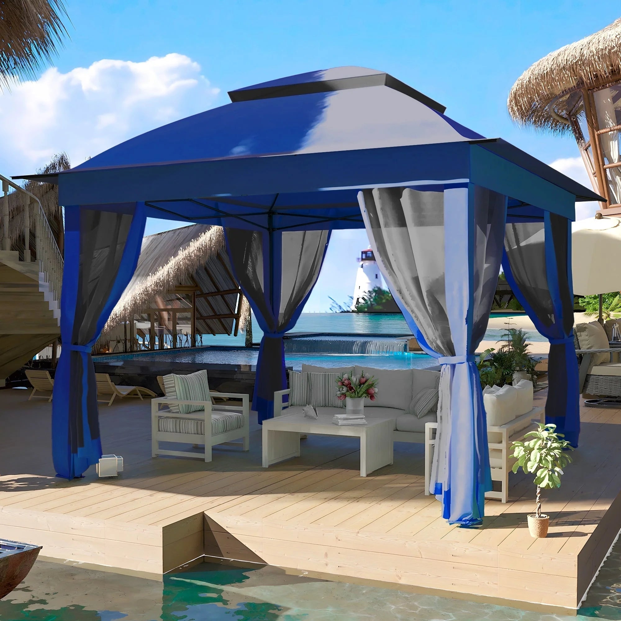 Tonnelle escamotable en acier Cozywor de 3,35 m x 3,35 m avec moustiquaire