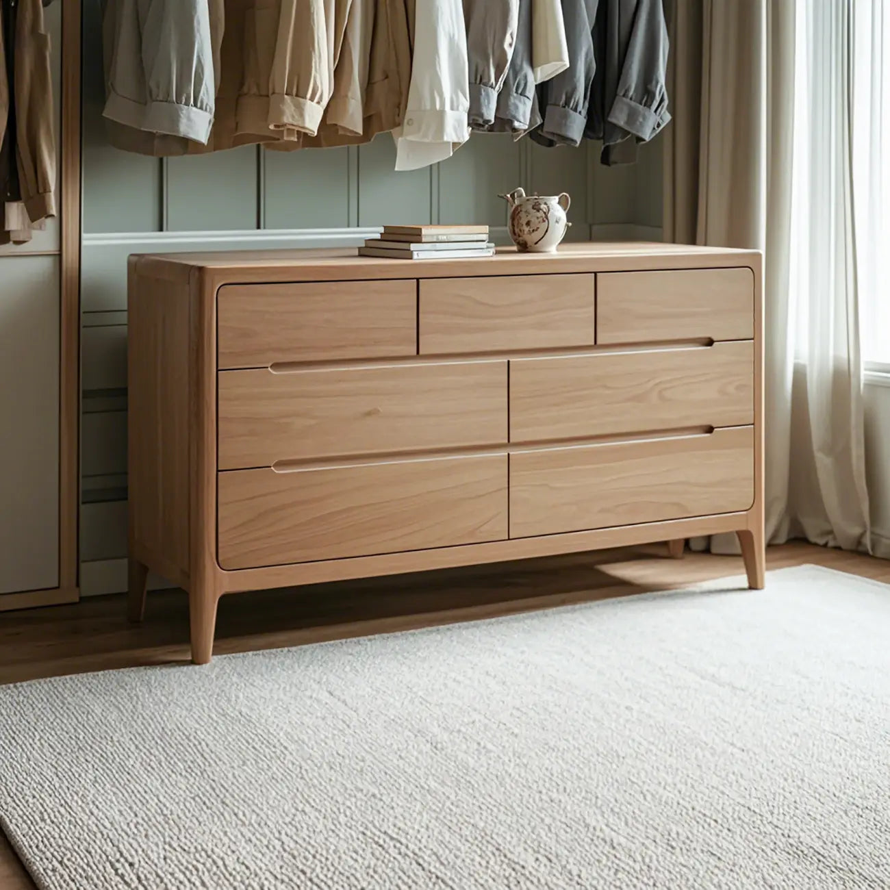 Commode double en chêne naturel traditionnel pour chambre à coucher