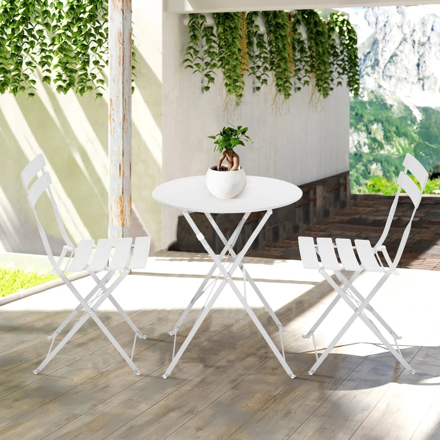 Ensemble bistro pliant 3 pièces en métal, ensemble de conversation intérieur/extérieur résistant aux intempéries pour patio, cour, jardin