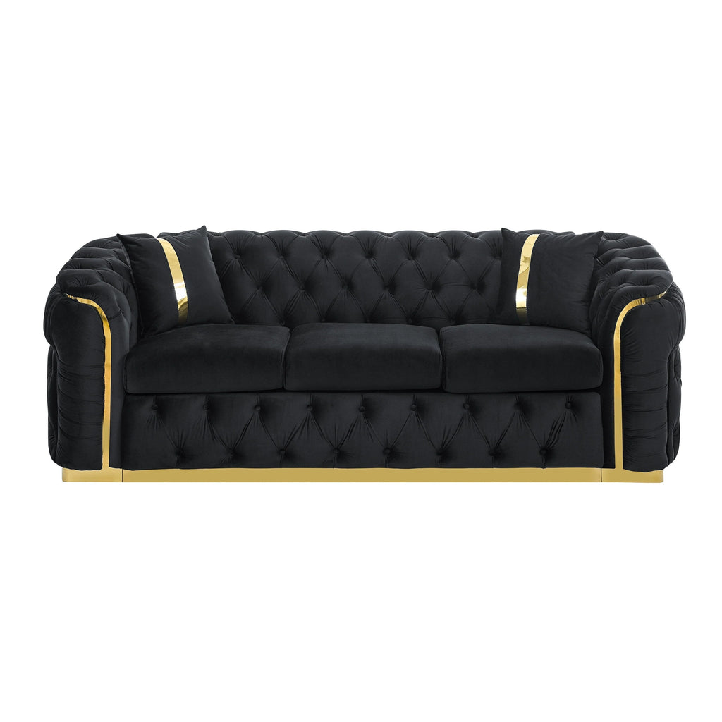 Canapé 3 places 90,6 Velvet avec 2 coussins haute densité, accents dorés et coussins
