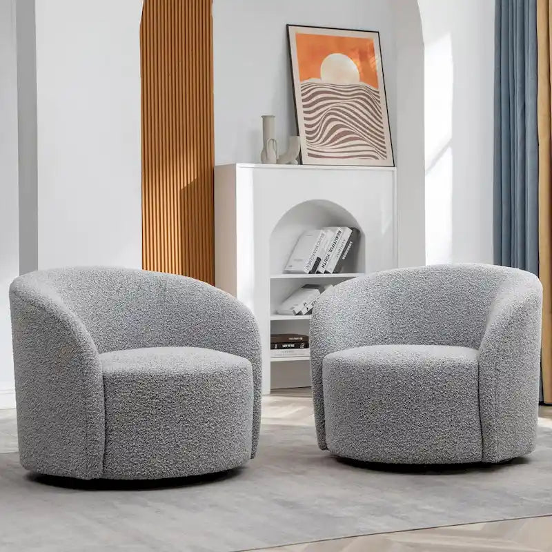 KINWELL Fauteuil d'appoint pivotant rembourré en forme de tonneau, de 86 cm de large (Lot de 2)