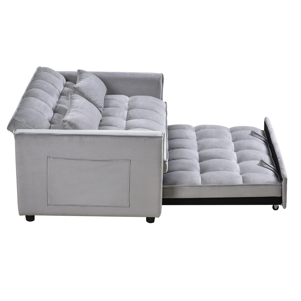 Canapé-lit gigogne moderne, canapé convertible 3-en-1 avec dossier réglable, causeuse en velours, oreillers et poches latérales