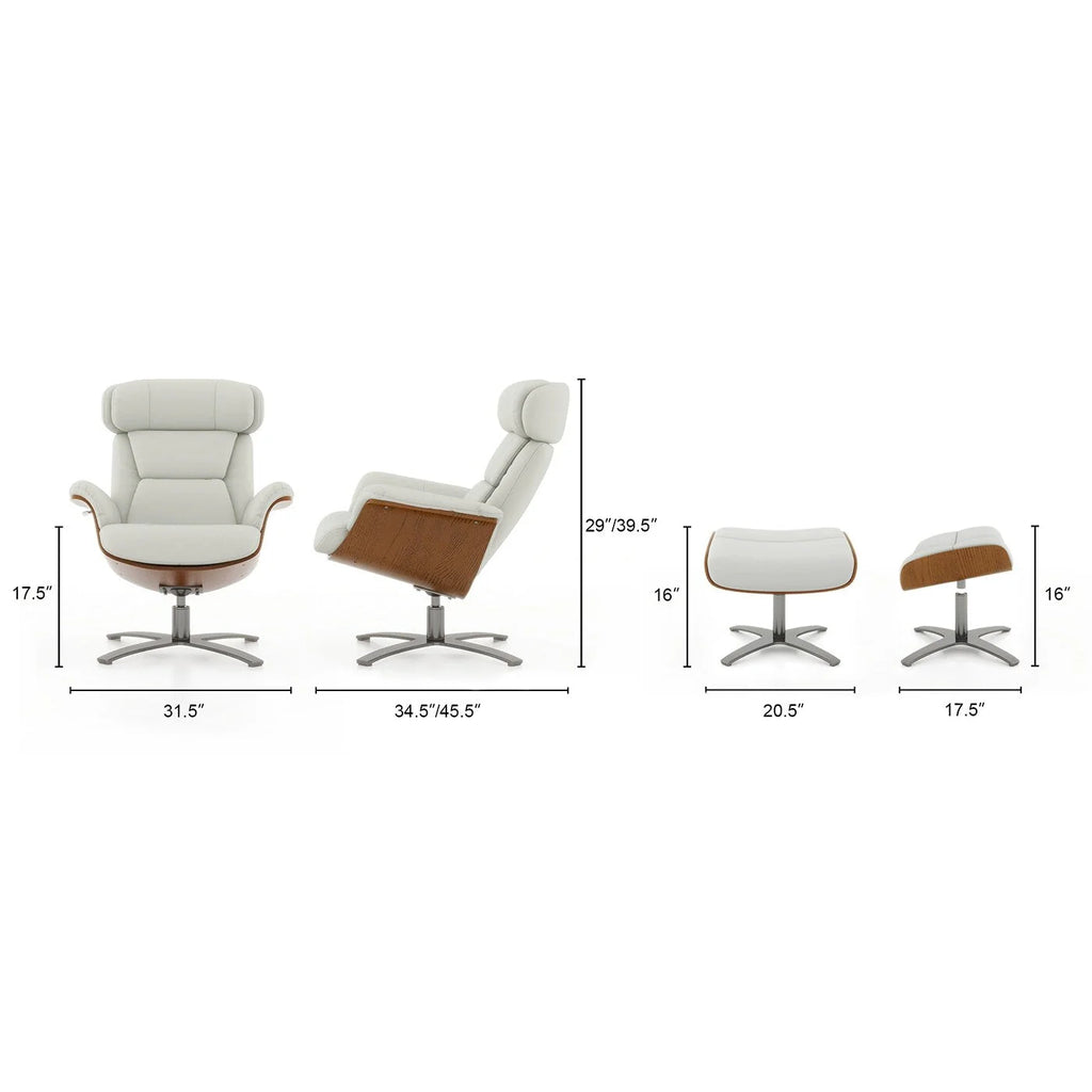 Fauteuil inclinable en cuir véritable Jovan 31.5 avec pouf