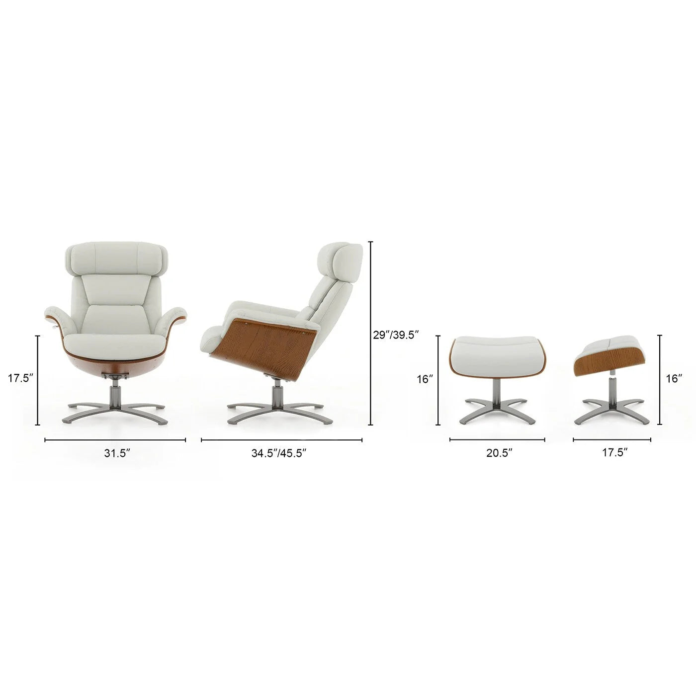 Fauteuil inclinable en cuir véritable Jovan 31.5 avec pouf