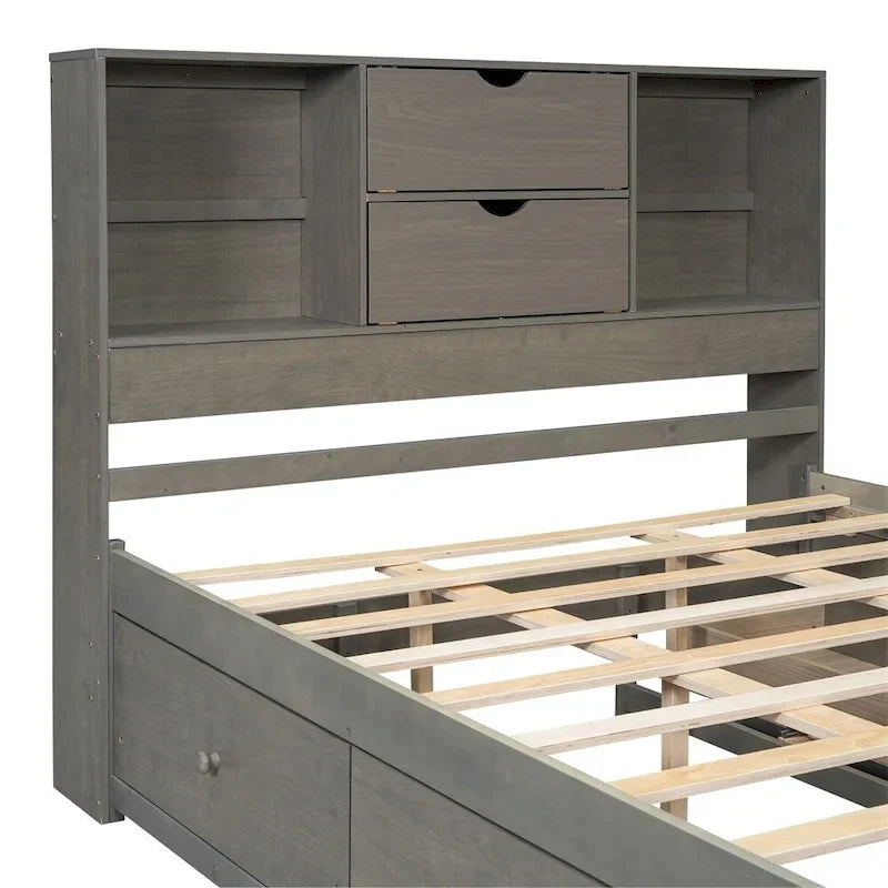 Lit plate-forme King Size avec tête de lit de rangement et 8 tiroirs