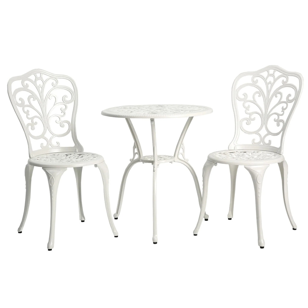Table et chaises de patio extérieur en aluminium 3 pièces avec trou pour parasol