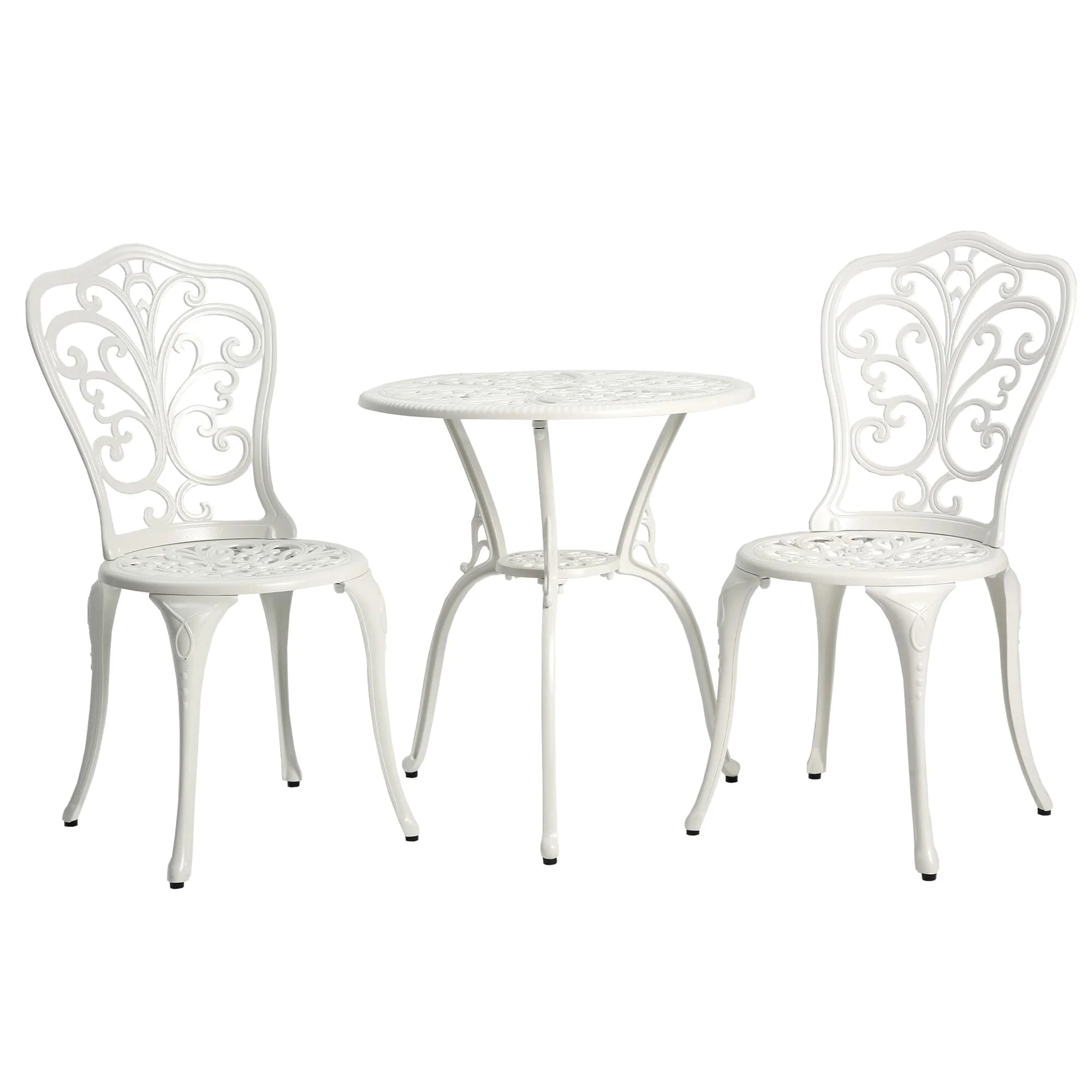 Table et chaises de patio extérieur en aluminium 3 pièces avec trou pour parasol